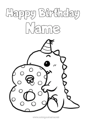 Free drawing Birthday Dinosaurs Number Happy Birthday (English) Message Big number age Eight