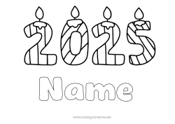 Colouring to customise Candle Happy New Year Easy Colouring Pages 2025