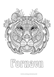 Farvelægningssiden tilpasning Tiger Dyr Zentangle Afrikanske vilde dyr Hoved