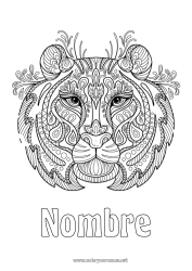 Colorear gratis Tiger Animales Zentangle Animales salvajes de África Cabeza