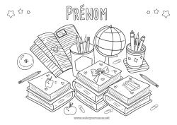 Coloriage gratuit Fruits Livre Pomme Lecture Crayon Rentrée scolaire Fournitures scolaires