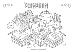 Gratis kleurplaat Fruit Boek Appel Lezen Potlood Terug naar school Schoolbenodigdheden