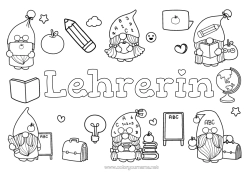 Kostenlose Malvorlage Gnom Dekorierter Name Lehrer/Lehrerin Schule Früchte Apfel Bleistift Büroberufe Schulbeginn Klassentafel Schulbedarf Computer Karikatur