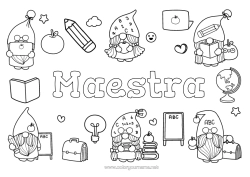 Colorazione gratuita Gnomo Nome decorato Insegnante Scuola Frutta Mela Matita Mestieri dell'educazione Rientro a scuola Lavagna scolastica Forniture scolastiche Computer Cartone animato