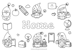 Colorare per personalizzare Gnomo Nome decorato Insegnante Scuola Frutta Mela Matita Mestieri dell'educazione Rientro a scuola Lavagna scolastica Forniture scolastiche Computer Cartone animato