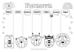 Gratis tegning Bjørn Sebra Løve Kanin Barnaktiviteter Dyr Regnbue Skole Afrikanske villdyr Skogsdyr Skolestart Kalendere og planleggere