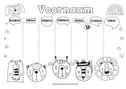 Gratis tekening Beer Zebra Leeuw Konijn Activiteiten voor Kinderen Dier Regenboog School Wilde dieren van Afrika Bosdieren Terug naar school Kalenders en planners