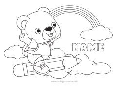 Free drawing Bear Animal Teddy Bear Rainbow School Easy coloring pages Forest animals Pencil Schoolbag Back to School School supplies Cloud