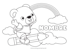 Colorear para personalizar Llevar Animales Osito Arcoíris Escuela Dibujos fáciles para colorear Animales del bosque Lápiz Mochila escolar Regreso a clases Útiles escolares Nube