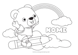 Desenho grátis Urso Animal Filhote de urso Arco-íris Escola Desenhos para colorir fáceis Animais da floresta Lápis Mochila Volta às Aulas Materiais Escolares Nuvem