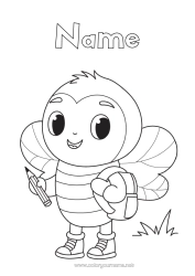 Free colouring Animal Bee School Insects Pencil School bag Back to school Stationery supplies 