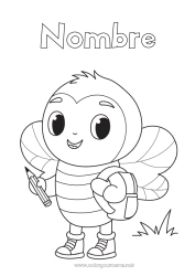 Colorear gratis Animales Abeja Escuela Insectos Lápiz Mochila escolar Regreso a clases Útiles escolares Mensaje de “mis mejores deseos”