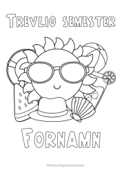 Gratis färgläggning Semester Sommar Sol Frukter Symboler Snäckor Marina djur eller vattenlevande djur Boj Vattenmelon Strandboll Spel och leksaker Glasögon