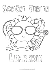 Kostenlose Malvorlage Urlaub Sommer Sonne Früchte Symbole Muscheln Meeres- oder Wasserlebewesen Boje Wassermelone Strandball Spiele und Spielzeug Brille