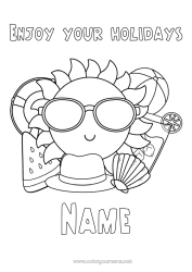 Colouring to customise Holidays Summer Sun Fruit Symbols Shellfish Marine Or Aquatic Animals Buoy Watermelon Beach Ball Games And Toys Glasses