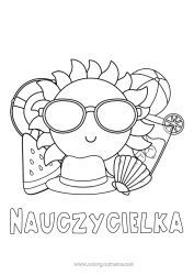 Kolorowanka dla dziecka Wakacje Lato Słońce Owoce Symbole Muszle Zwierzęta morskie lub wodne Bojka Arbuz Piłka plażowa Gry i zabawki Okulary