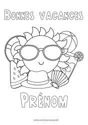 Dessin gratuit Vacances Été Soleil Fruits Symboles Coquillages Animaux marins ou aquatique Bouée Pastèque Ballon de plage Jeux et jouets Lunettes
