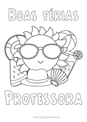 Desenho grátis Férias Verão Sol Frutas Símbolos Conchas Animais marinhos ou aquáticos Boia Melancia Bola de praia Jogos e brinquedos Óculos