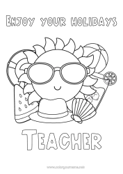 Free colouring Holidays Summer Sun Fruit Symbols Shellfish Marine or aquatic animals Buoy Watermelon Beach ball Games and toys Glasses