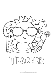 Child coloring page Holidays Summer Sun Fruits Symbols Sea Shell Marine or aquatic animals Buoy Watermelon Beach ball Games and toys Glasses
