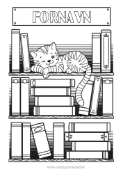 Gratis fargelegging Katt Komplekse fargelegginger Bok Hunder og katter Lesing Skolestart