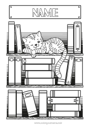 Free coloring Cat Complex coloring pages Book Dog and cat Reading Back to School