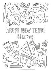 Colouring to customise Brush School Café Drink Symbols Pencil Back To School "Happy Return To School!" Stationery Supplies Square Rapporteur Painting