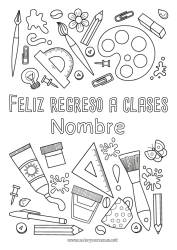 Colorear para personalizar Pincel Escuela Café Bebidas Simbolos Lápiz Regreso a clases Útiles escolares Escuadra Transportador Pintura