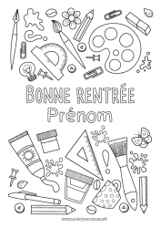 Coloriage à personnaliser Pinceau École Café Boisson Symboles Crayon Rentrée scolaire Fournitures scolaires équerre Rapporteur Peinture