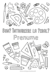 Pagină de colorat personalizată Pensulă Școală Cafenea Băutură Simboluri Creion Întoarcerea la școală Materiale școlare Echer Raportor Pictură