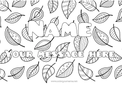 Free colouring Leaves Decorated name Zentangle Decorative background