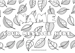 Free coloring Leaves Decorated name Zentangle Decorative background