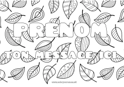 Coloriage gratuit Feuilles Nom décoré Zentangle Fond décoratif