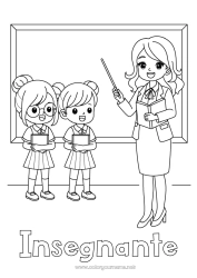 Pagina da colorare per bambini Insegnante Mestieri dell'educazione Rientro a scuola Lavagna scolastica Studente