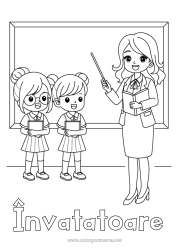 Pagină de colorat pentru copii Învățătoare/Învățător Meserii în educație Întoarcerea la școală Tablă de clasă Elev