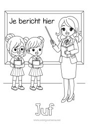 Gratis kleurplaat Juf/Meester Onderwijsberoepen Terug naar school Schoolbord Leerling