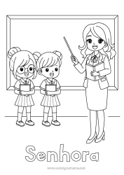 Página de desenho infantil Professora/Professor Profissões de educação Volta às Aulas Quadro-negro Estudante