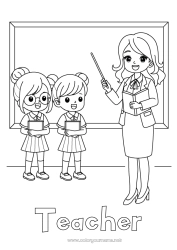 Child coloring page Teacher Education Professions Back to School Class board Student