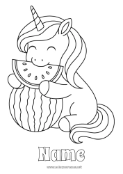 Free drawing Kawaii Unicorn Animal Fruits Dragons, unicorns and fantastic animals Watermelon