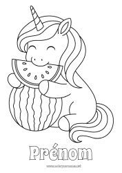 Dessin gratuit Kawaii Licorne Animal Fruits Dragons, licornes et animaux fantastiques Pastèque