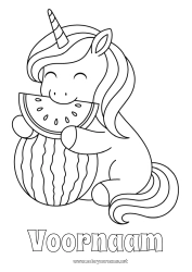 Gratis kleurplaat Kawaii Eenhoorn Dier Fruit Draken, eenhoorns en fantastische dieren Watermeloen