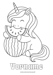 Malvorlage anpassen Kawaii Einhorn Tier Früchte Drachen, Einhörner und fantastische Tiere Wassermelone
