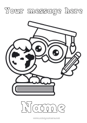 Free drawing Owl School Book Flying birds and mammals Reading Pencil World globe Back to School Student cap School supplies