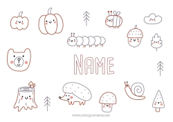 Colouring to customise Pumpkin Bear Hedgehog Autumn Animal Snail Symbols Doodle Forest Animals Gland Tree Stump
