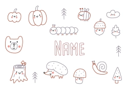 Free drawing Pumpkin Bear Hedgehog Autumn Animal Snail Symbols Doodle Forest animals Acorn Tree stump