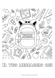 Disegno gratuito Scuola Libro Lettura Cartella Rientro a scuola Forniture scolastiche Sveglia Astuccio Calcolatrice Compasso