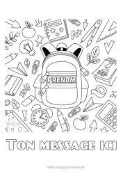 Coloriage gratuit École Livre Lecture Cartable Rentrée scolaire Fournitures scolaires Réveil Trousse Calculatrice Compas