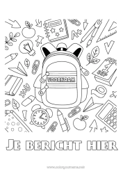 Kleurplaat aanpassen School Boek Lezen Schooltas Terug naar school Schoolbenodigdheden Wekker Etui Rekenmachine Passer