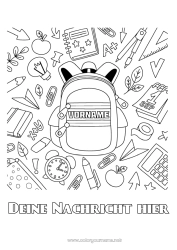 Malvorlage anpassen Schule Buch Lesen Schultasche Schulbeginn Schulbedarf Wecker Etui Taschenrechner Zirkel