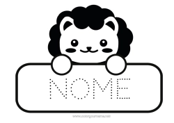 Disegno gratuito Kawaii Leone Animale Animali selvatici dell'Africa Rientro a scuola Etichetta